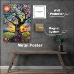 Buy Metal Poster : (Whimsical tree with swirling branches sunflowers And sun)