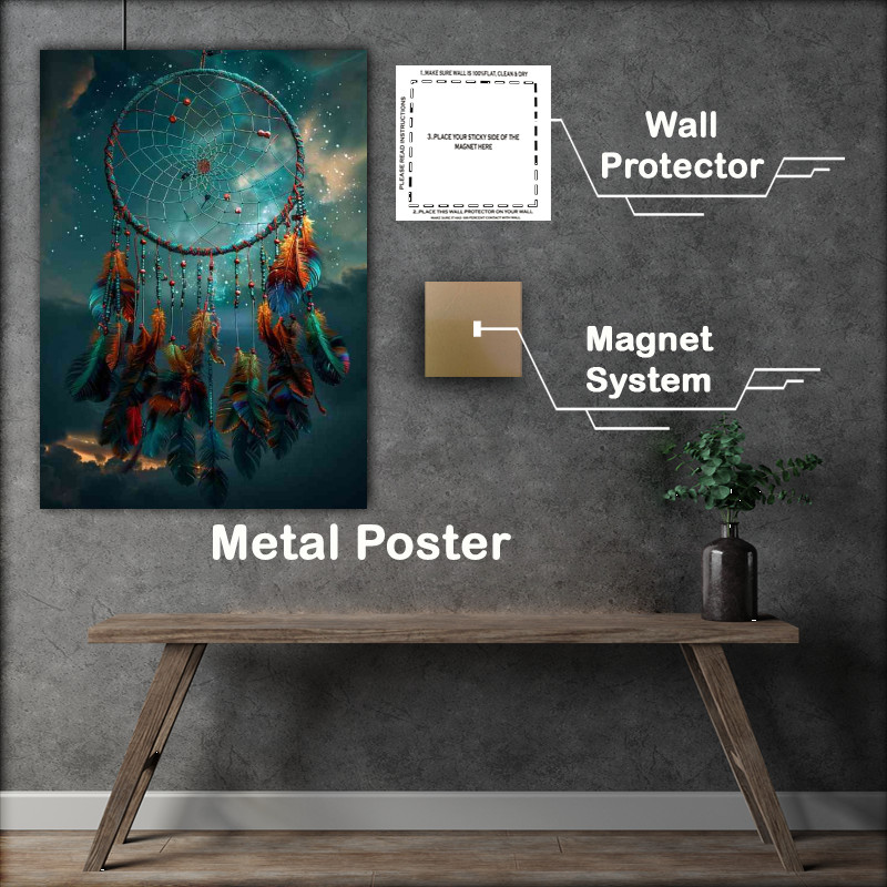 Buy Metal Poster : (Dream catcher in the night sky with beautiful colors)