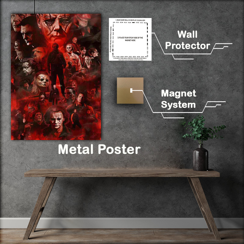 Buy Metal Poster : (Iconic horror movie characters all the baddies)