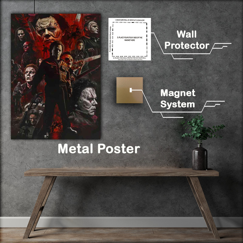 Buy Metal Poster : (Iconic horror movie characters with blades)
