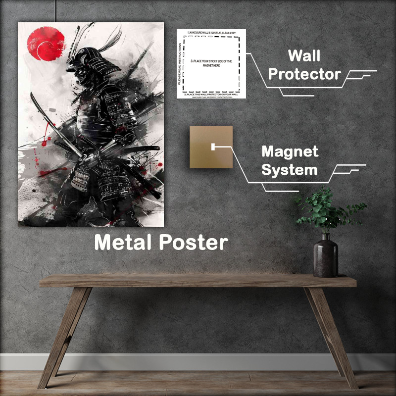 Buy Metal Poster : (Japanese samurai in armour with katana poster art)