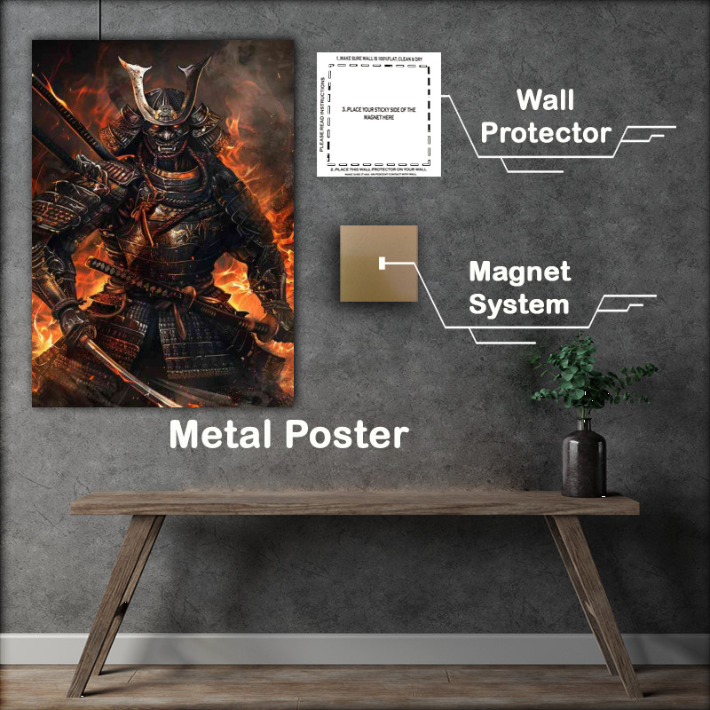 majestic Samurai in full armor holding two swords poster art Flas