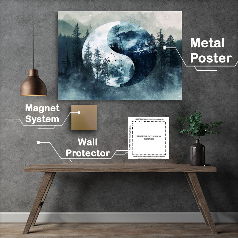 Buy Metal Poster : (Yin yang symbol with mountains and trees)