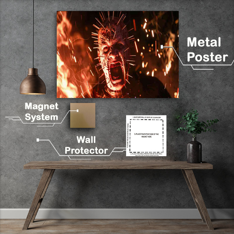 Buy Metal Poster : (Cinematic movie poster of Hellraisers pinhead screaming)