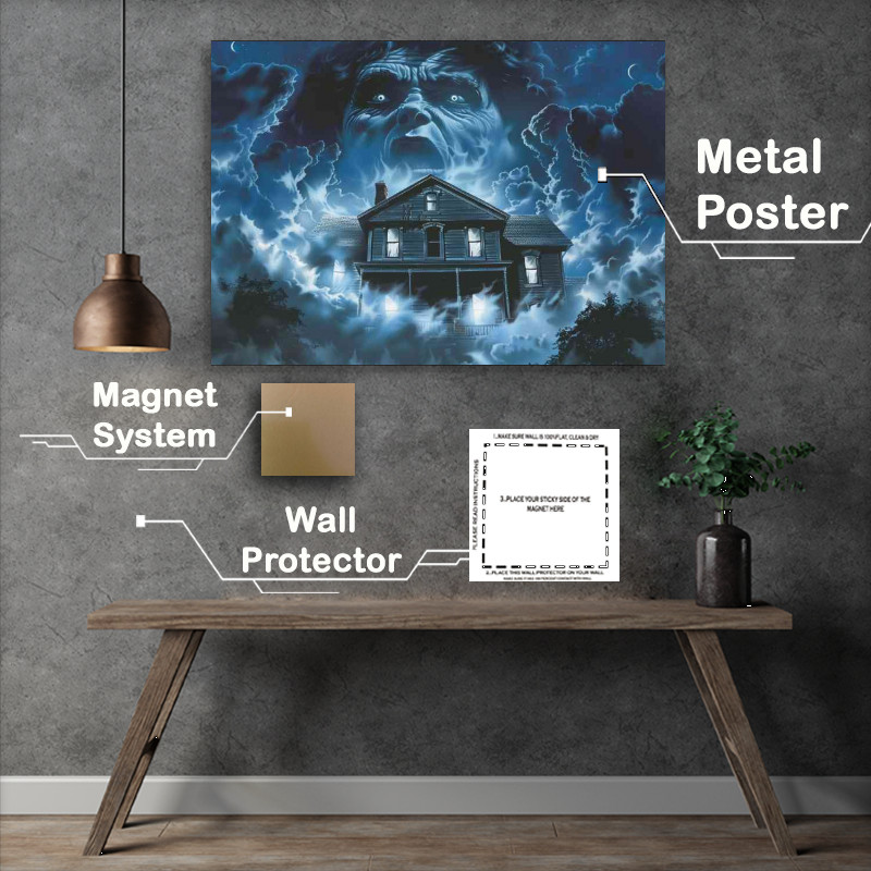 Buy Metal Poster : (House surrounded by fog with the face of an evil ghost)