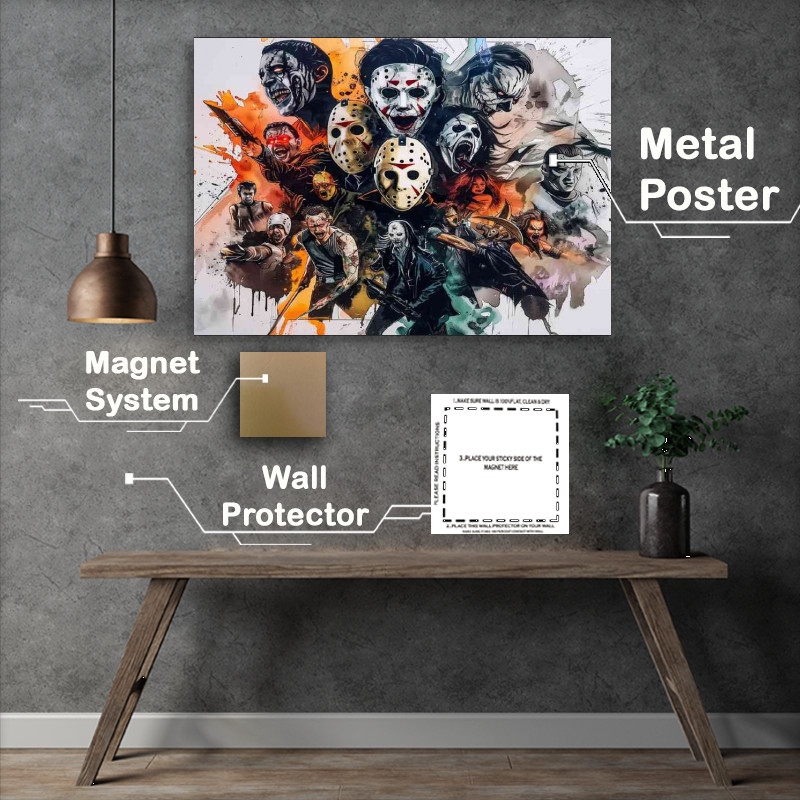 Buy Metal Poster : (Iconic horror movie characters evil montage)