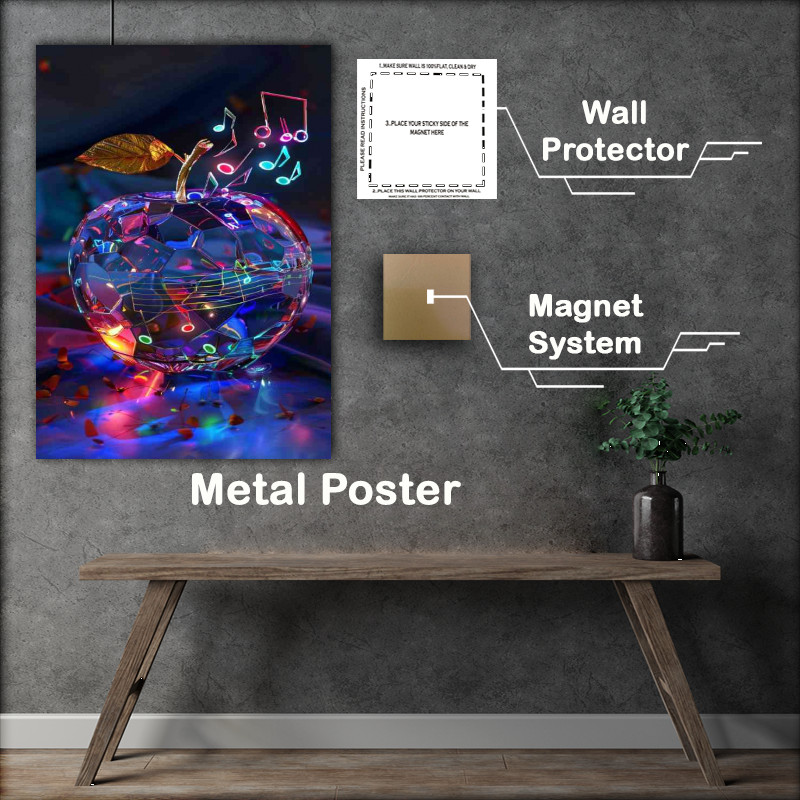 Buy Metal Poster : (Crystal apple with musical notes colorful and glow)