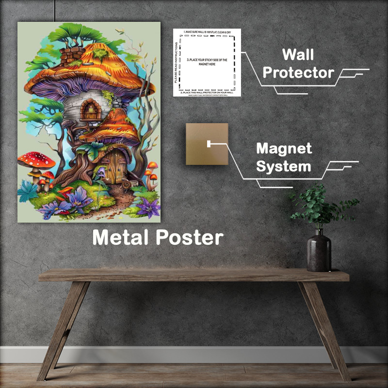 Buy Metal Poster : (Mushroom house in the forest two levels)