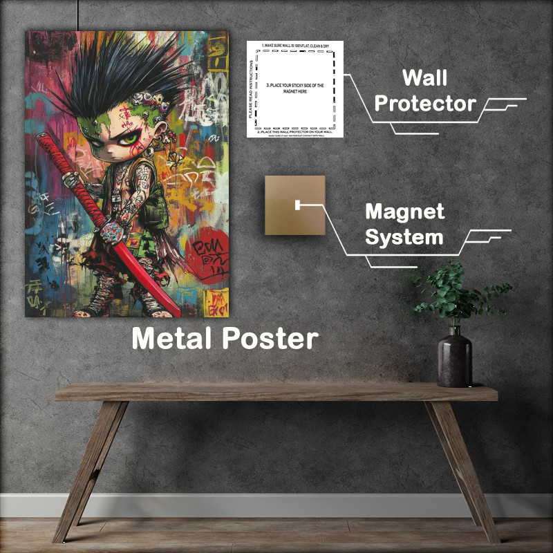 Buy Metal Poster : (Samurai manga boy with sword)