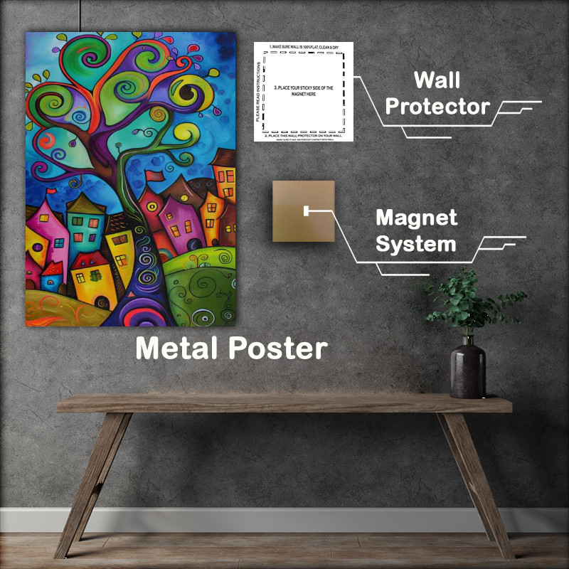 Buy Metal Poster : (The swirly tree in the village)