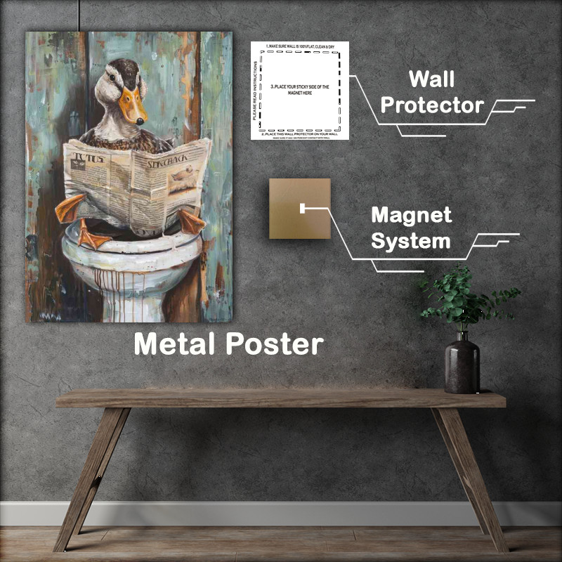 Buy Metal Poster : (Duck sitting on the toilet surreal)