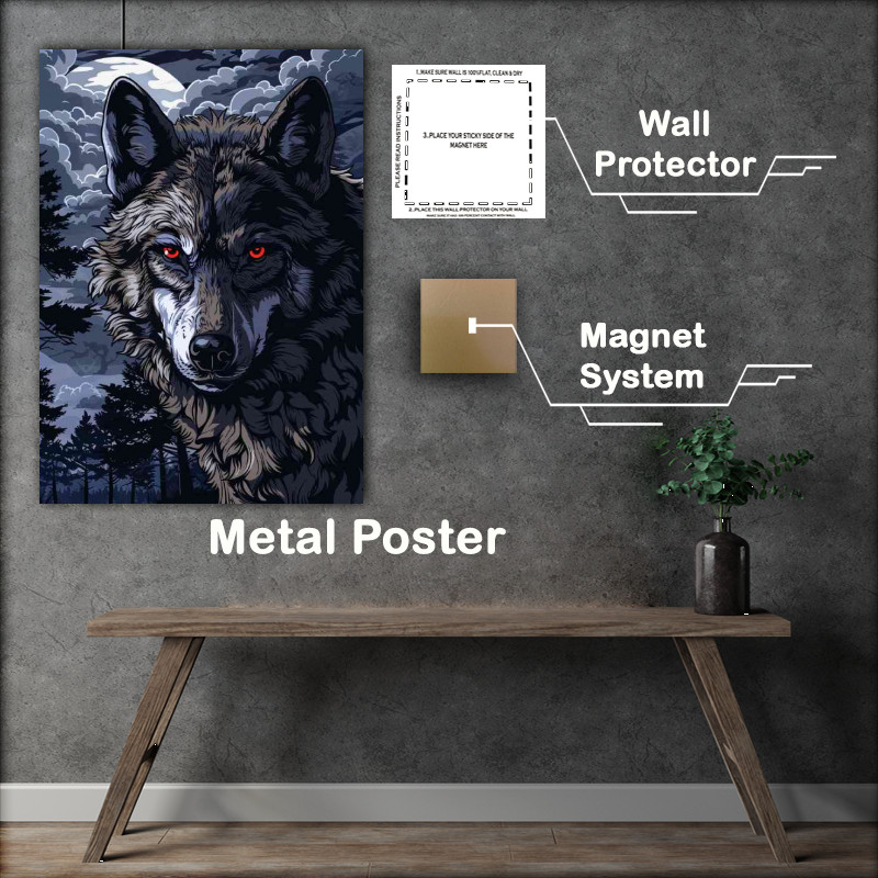 Buy Metal Poster : (Wolf with piercing red eyes and clouds)