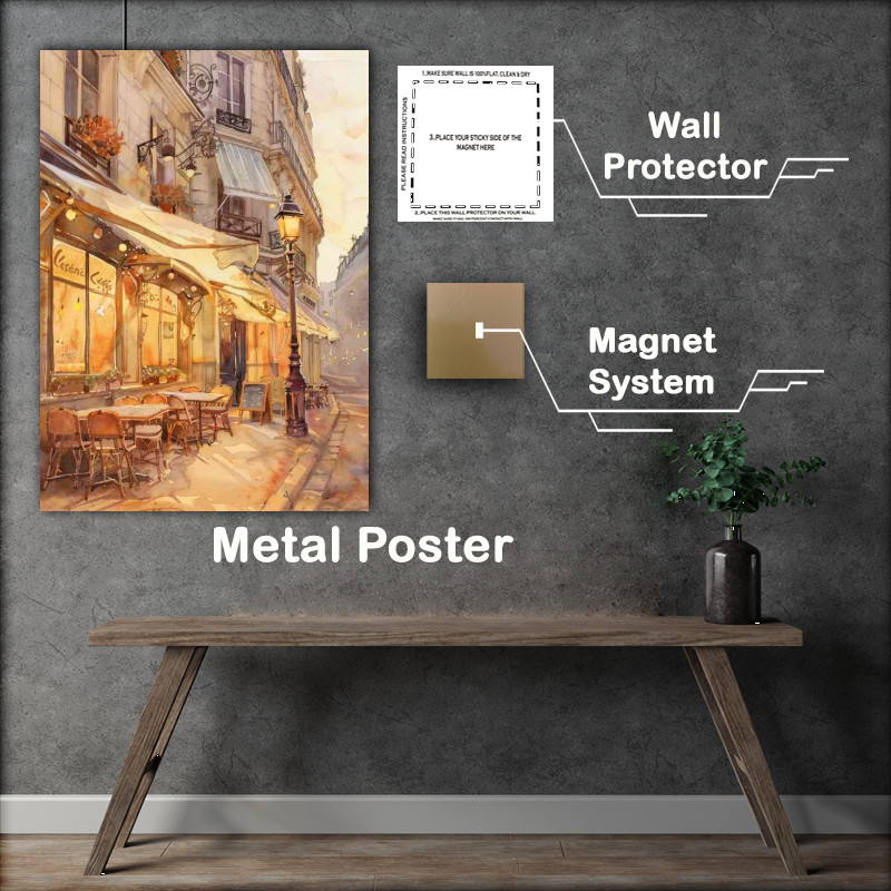 Buy Metal Poster : (Parisian cafe on the street in watercolour style)