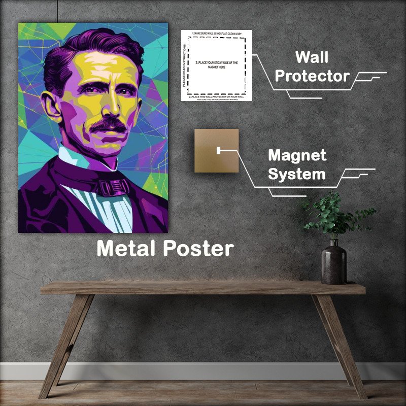 Buy Metal Poster : (Nikola Tesla in the style of pop art simple vector)