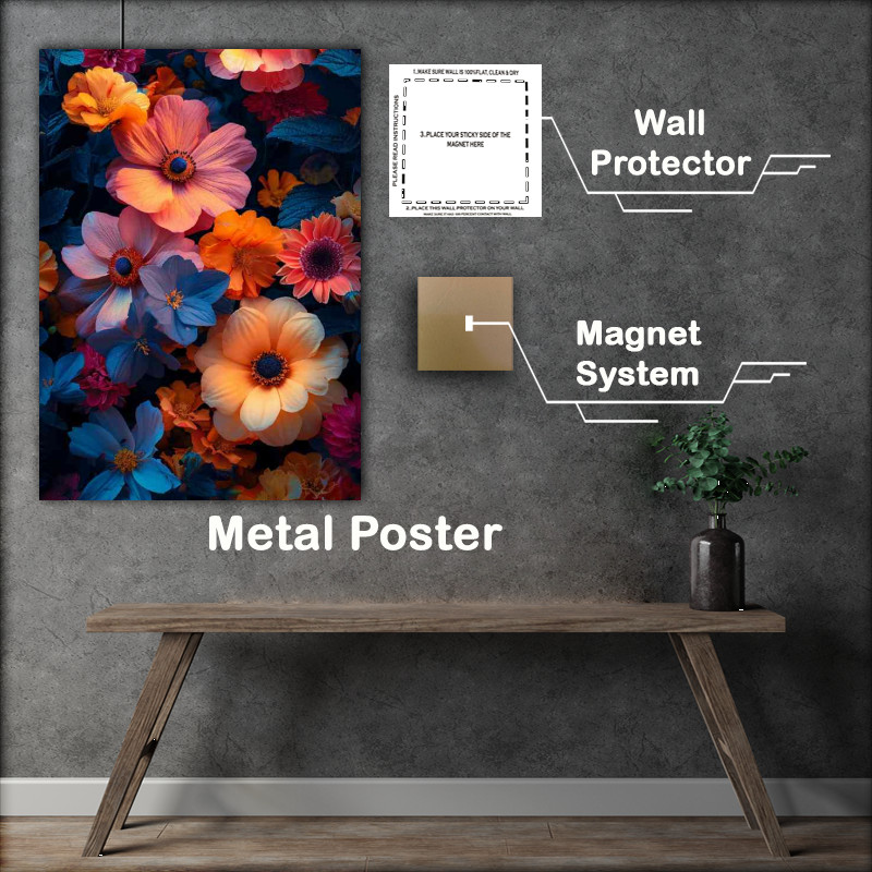 Buy Metal Poster : (Colourful arrangment of multi flowers with light)