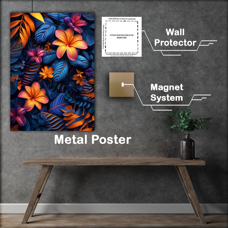 Buy Metal Poster : (Intricate foliage luminous colours adorned orange)