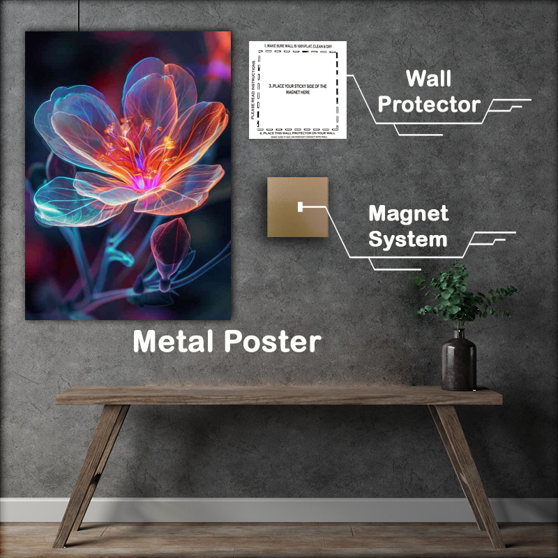 Buy Metal Poster : (Phychedelic glowing neon colours light rays)