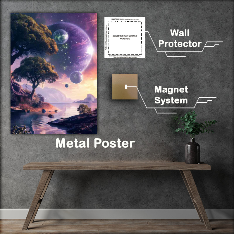 Buy Metal Poster : (Alien planet landscape with giant green trees)