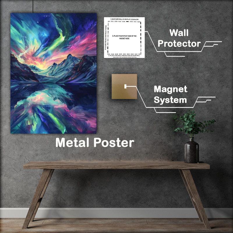 Buy Metal Poster : (Aurora Borealis in Full Glory over the mountains)