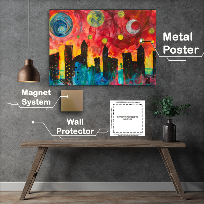 Buy Metal Poster : (Abstract village with tall buildings surround)