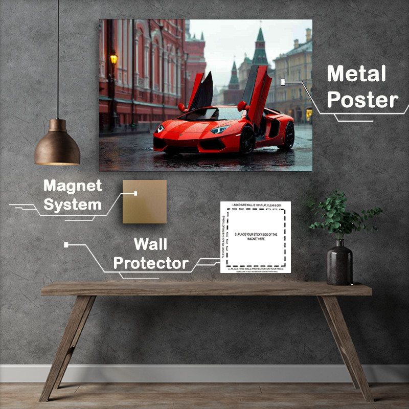 Buy Metal Poster : (Lamborghini Aventador bright red with black)