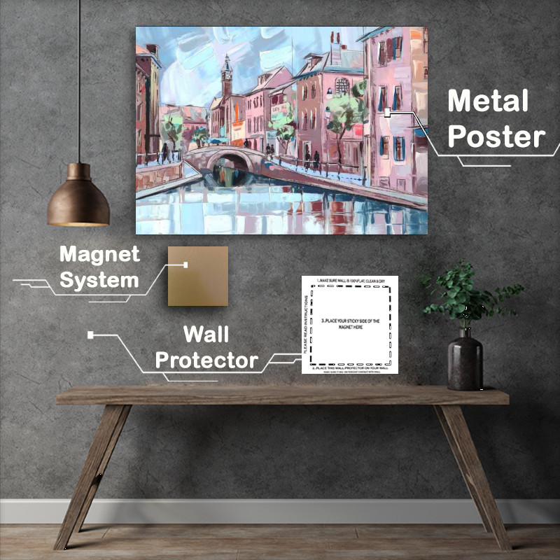 Buy Metal Poster : (Picturesque urban scene possibly in europe with waterways)