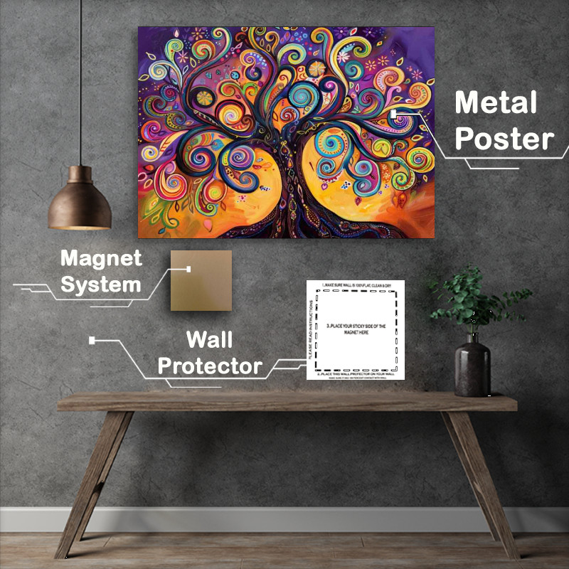 Buy Metal Poster : (An elaborate tree with colorful swirls full colour)