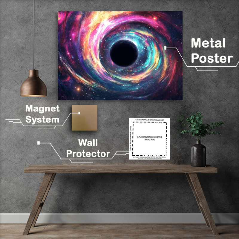 Buy Metal Poster : (The black hole with coloured swirls)