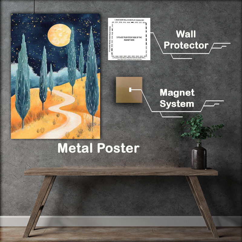 Buy : (Starry night sky with the moon casting its glow on the landscape)
