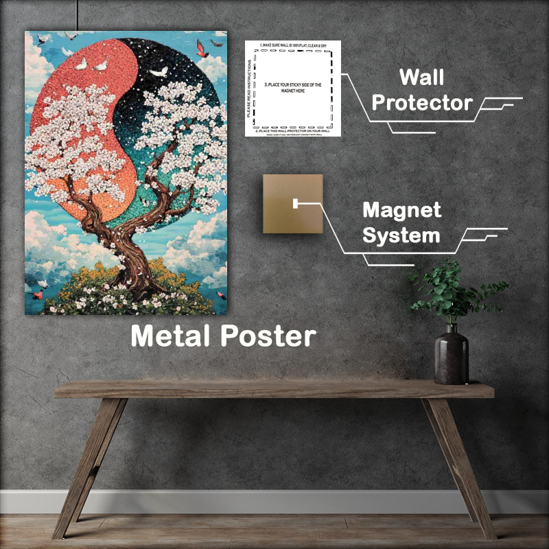 Buy : (Yin yang symbol made of cherry blossoms and white flowers)