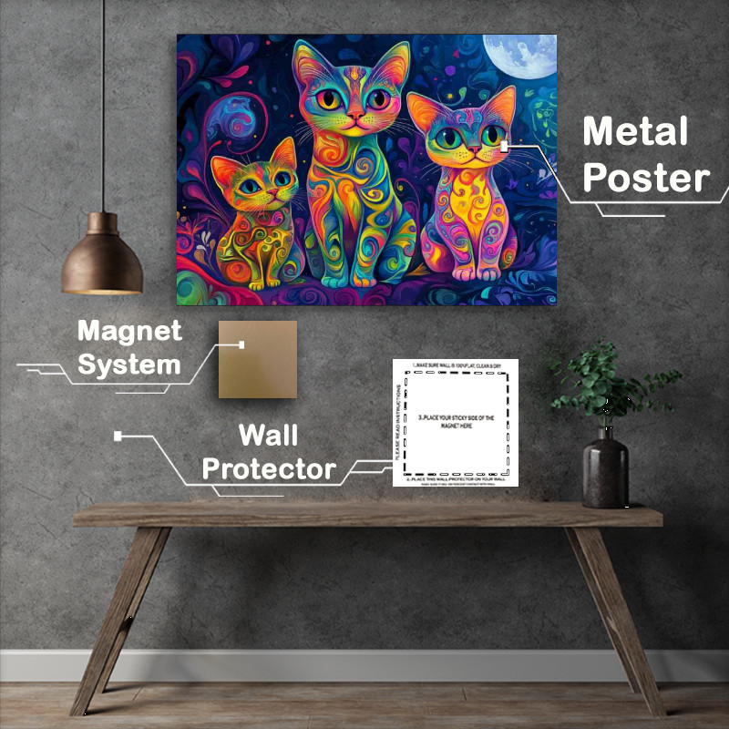 Buy : (Cute cat family in the style of colorful psychedelic trio)