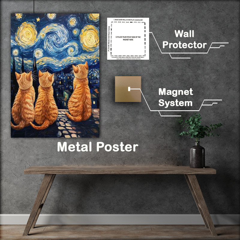Buy : (Cute cats in the style of van gogh starry nights)