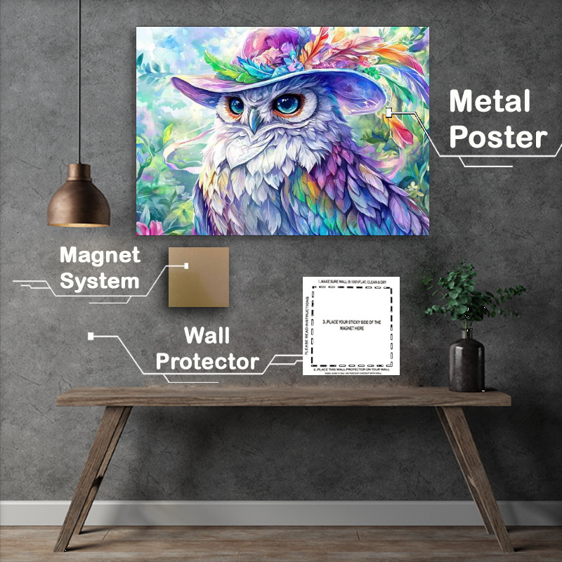 Buy : (Owl wearing an elegant hat with vibrant ccolours)