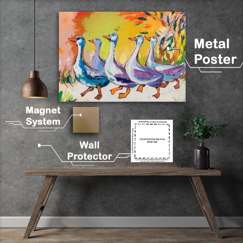 Buy : (Vibrant and colorful painting of five geese)