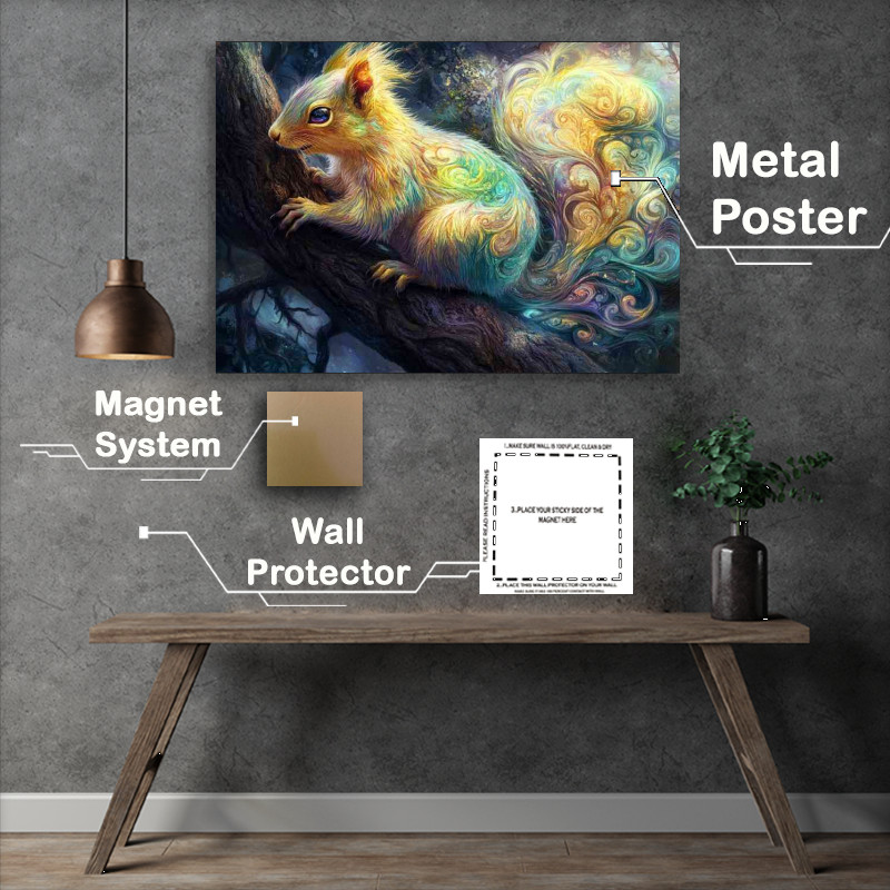 Buy : (Colorful fantasy art of an iridescent squirrel in a tree)
