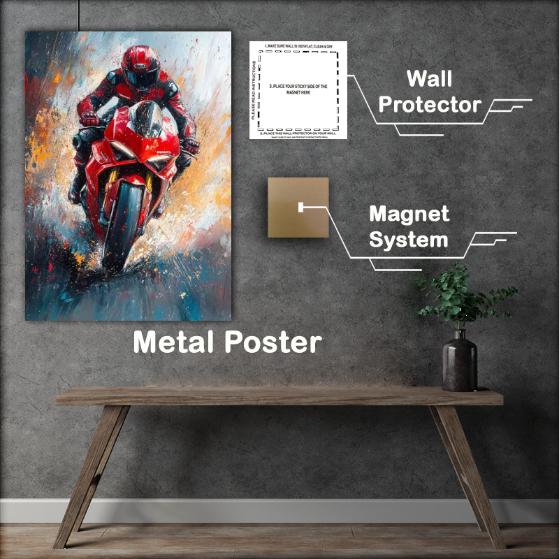 Buy : (Abstract painting of a Ducati Panigale V4 with a rider racing)