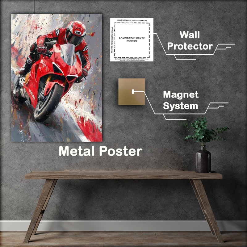 Buy : (Ducati Panigale V4R oil painting depicting speed in red)