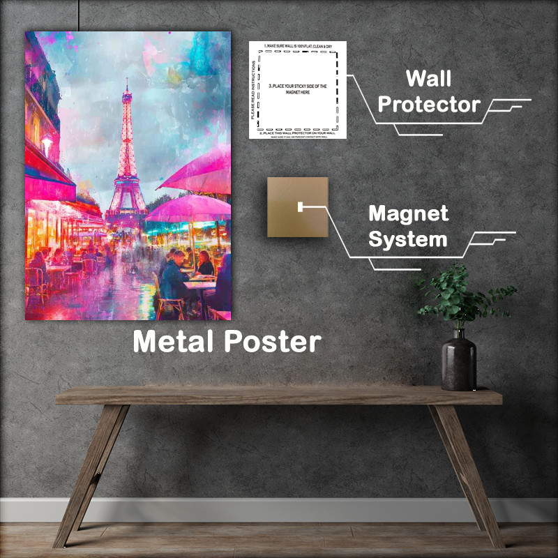 Buy : (A painting of the Eiffel Tower in Paris with people pinks)