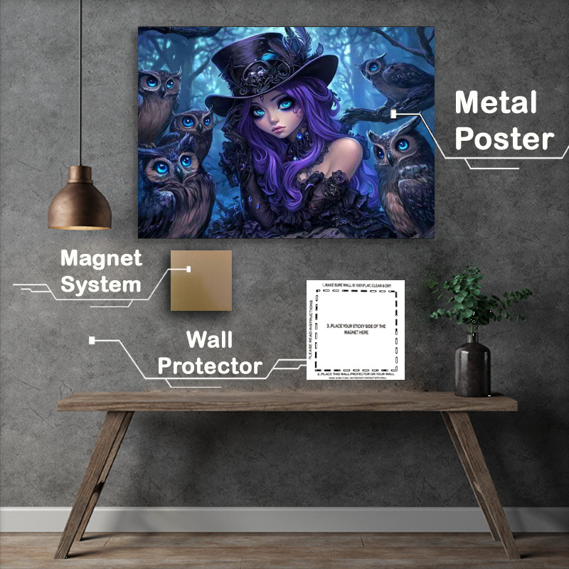 Buy : (Gothic princess with long purple hair and blue eyes with owl family)