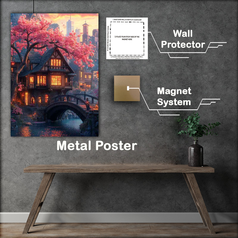 Buy : (Japanese architecture cherry blossom tree with pink leaves)