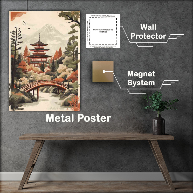 Buy : (Japanese landscape with a temple mountains and bridge)
