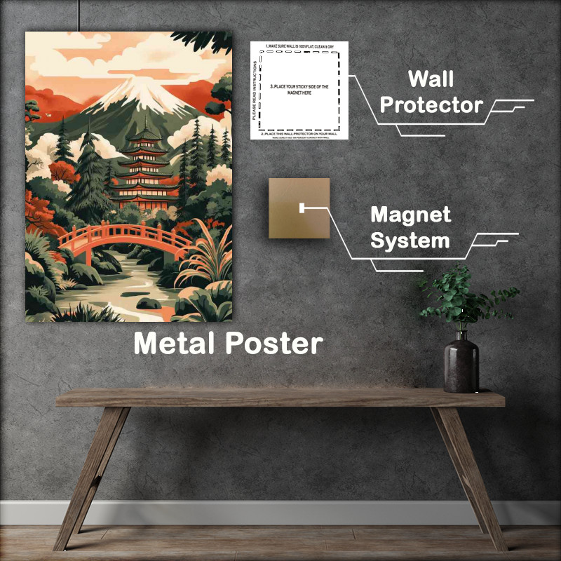 Buy : (Japanese landscape with a temple mountains and pine filled trees)