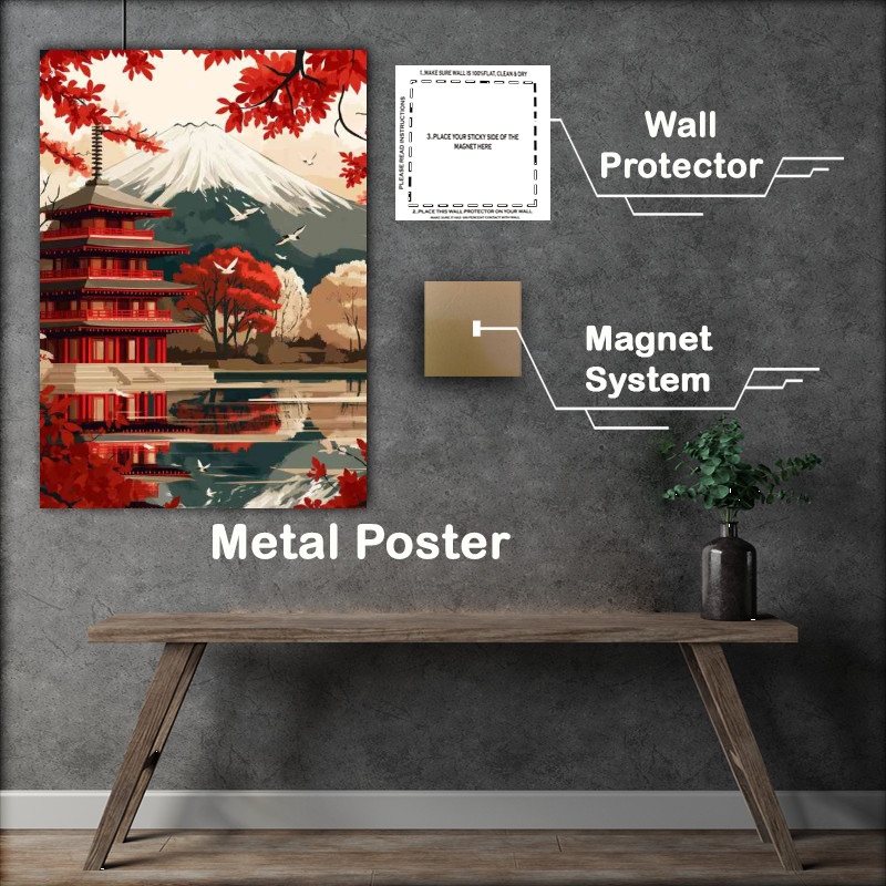 Buy : (Japanese temple with Mount Fuji in the background flat colours)