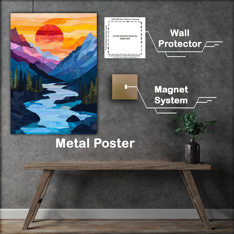Buy : (Mountain range with a river flowing through it)
