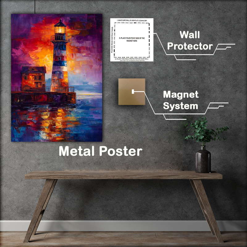 Buy : (Lighthouse shines its light on the night sea colourful)