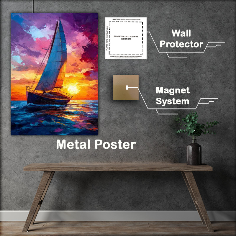 Buy : (Sailing boat in the sea sunset sky oil painting)