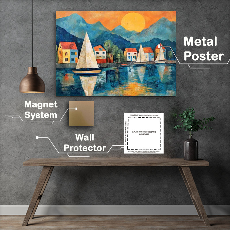 Buy : (Sailboats on the lake a small town in front of the local village)
