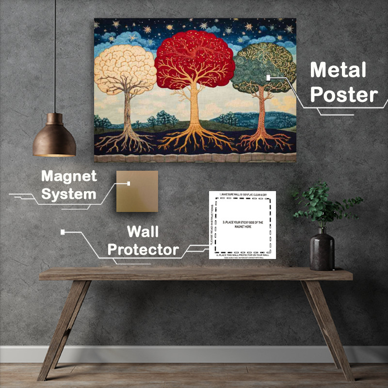 Buy : (Embroidered tapestry depicting three trees with roots and colours)
