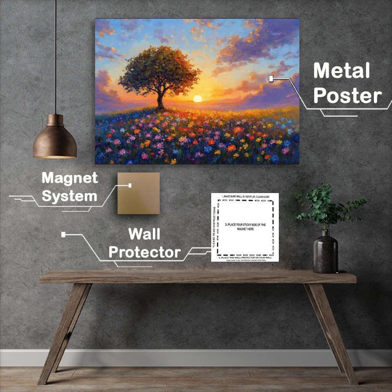 Buy : (Vibrant sunset painting with the sun setting behind)