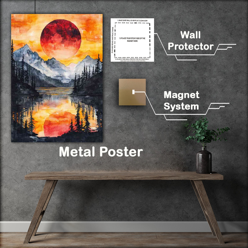 Buy : (Watercolor painting of an epic mountain lake)